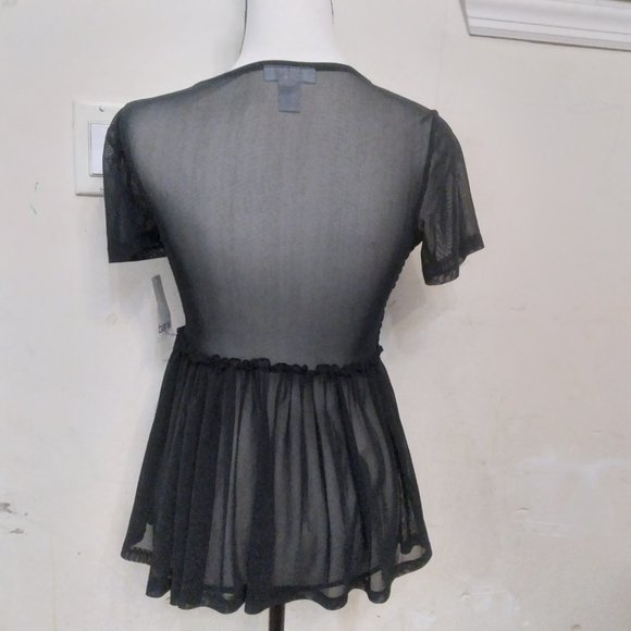 Bar III sheer black smocked peplum top size S NWT - Picture 3 of 4
